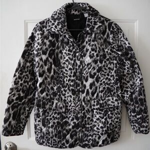 Chico's Black and White Leopard  Animal Print Teddy Jacket